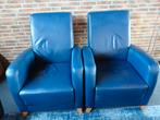 Leren fauteuils blauw leer., Huis en Inrichting, Fauteuils, Ophalen, Gebruikt, 50 tot 75 cm, Leer