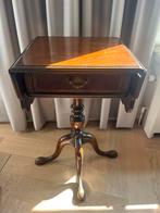 Wooden drop leaf clawfoot pedestal table with drawer, Ophalen