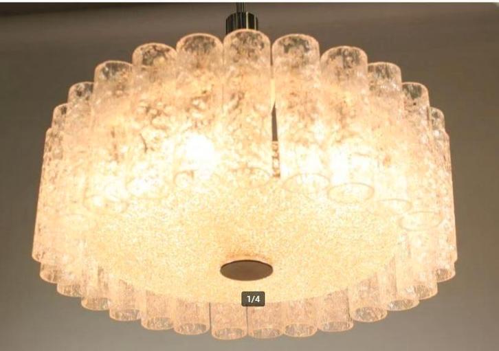 vintage designe hanglamp Doria ice-glas oude stock, Huis en Inrichting, Lampen | Hanglampen, Zo goed als nieuw, 75 cm of meer