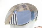 Platte pet Hatland Owen blauw en beige patchwork linnen 61, Kleding | Heren, Hoeden en Petten, Hatland - Owen, 60 cm (XL, 7½ inch) of meer