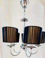 Kroonluchter 5- armig Chroom met 5 zwarte Organza kapjes, Huis en Inrichting, Lampen | Hanglampen, Ophalen, Zo goed als nieuw