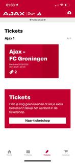 2 kaarten Ajax - Groningen vak 401, Tickets en Kaartjes, Sport | Voetbal, Twee personen