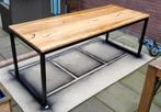 Eettafel met Sheesham blad en stalen frame, Huis en Inrichting, Tafels | Eettafels, Ophalen, Gebruikt, 50 tot 100 cm, Vijf personen of meer
