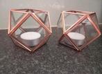 Set van 2 koper kleurrige geometrische kandelaars, Huis en Inrichting, Woonaccessoires | Kandelaars en Kaarsen, Overige kleuren