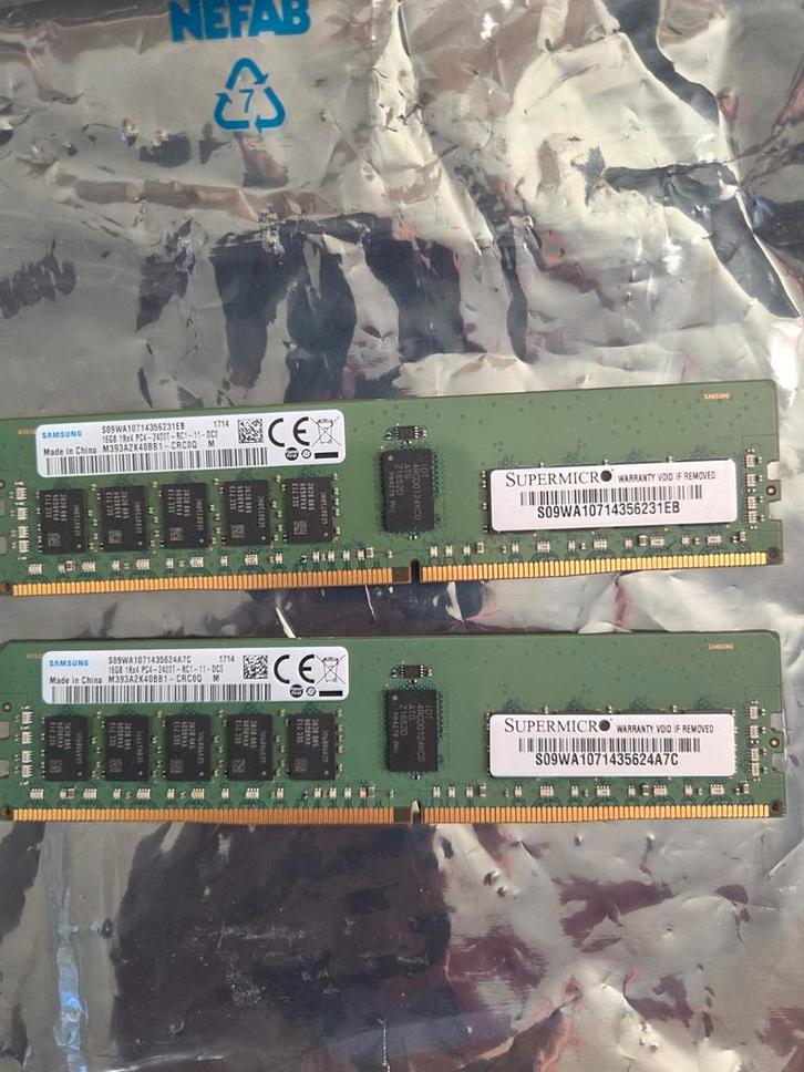 2 x Samsung 16GB (32GB) DDR4 2400MHz RDIMM Geheugen, Computers en Software, RAM geheugen, Gebruikt, Server, 32 GB, DDR4, Ophalen of Verzenden