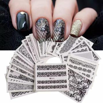 24 stuks Kant Zwart Nagels Stickers Set Water Decals. beschikbaar voor biedingen