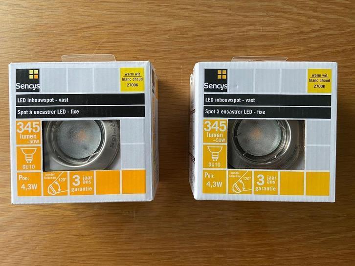 Twee Sencys LED inbouwspots 345 lumen, Huis en Inrichting, Lampen | Spots, Nieuw, Plafondspot of Wandspot, Metaal of Aluminium