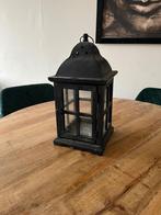 Zwarte houten lantaarn – sfeervolle kaarshouder met glas en, Ophalen, Gebruikt, 25 tot 50 cm, Zwart