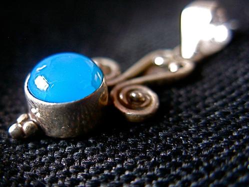 Zilveren 925 zilver kettinghanger mooi blauwe chalcedoon, Sieraden, Tassen en Uiterlijk, Kettinghangers, Nieuw, Zilver, Blauw