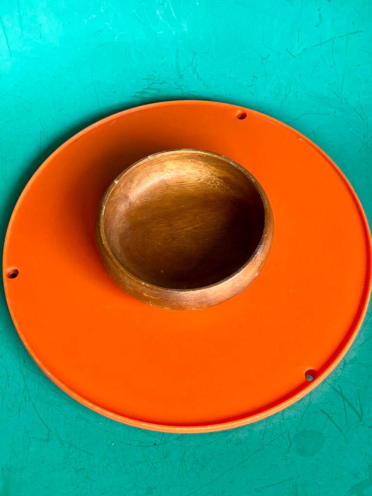 Retro teak schaaltje hout klein rond bakje MCM bruin, Huis en Inrichting, Woonaccessoires | Schalen en Manden, Gebruikt, Schaal