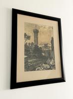 Kathedraal van Fiesole, ingelijste zwart-wit prent (1849), Gebruikt, Voor 1940, Prent, Buitenland