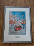Originele ingelijste aquarel Peugeot 1007 & Montmartre 2005, Antiek en Kunst, Ophalen of Verzenden