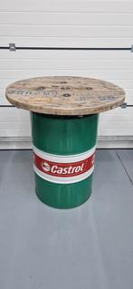 Industriële statafel van oud olievat en kabelhaspel, Ophalen, Gebruikt