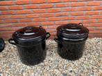 2 Emaille Ketels/Potten - Vintage Look, Tuin, Gebruikt, Minder dan 60 cm, Rond