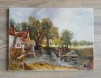 Schilderij # Het dorp met paard en wagen door de rivier, Ophalen of Verzenden