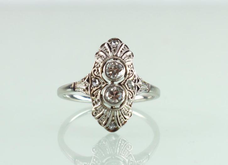Antieke goud platina ring oud slijpsel diamanten, Sieraden, Tassen en Uiterlijk, Antieke sieraden, Ring, Goud, Met edelsteen, Ophalen of Verzenden