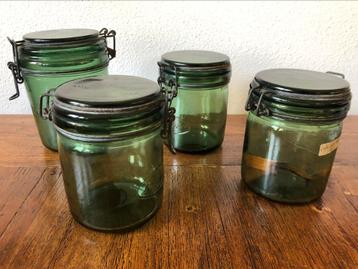 Oude franse groene weckpotten - ideal 4 stuks beschikbaar voor biedingen