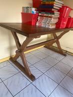 Houten tafel met kruispoot bureau, Huis en Inrichting, Tafels | Eettafels, Ophalen, Gebruikt, 100 tot 150 cm, Eikenhout