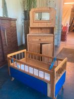 Grenen kinder commode,make-up kastje en poppenbedje, Antiek en Kunst, Ophalen