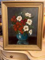 Antiek olieverf bloemen schilderij, Ophalen of Verzenden