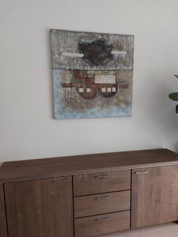 Modern schilderij met kleuren bruin blauw grijs room groen beschikbaar voor biedingen