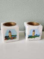 2x Waxinelichthouder marmer afbeeldingen Terschelling, Overige materialen, Ophalen of Verzenden, Zo goed als nieuw, Kandelaar