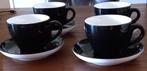 4 x Kop en schotels cappucino/thee zwart/wit zgan., Ophalen of Verzenden, Zo goed als nieuw, Overige stijlen, Kop(pen) en/of Schotel(s)