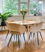 Eetkamerstoelen bruin/taupe/beige velvet met zwarte poten, Huis en Inrichting, Stoelen, Ophalen, Overige materialen, Bruin, Zo goed als nieuw
