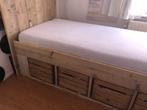 Steigerhouten bed met of zonder matras. Met opbergruimte., Ophalen, 100 cm, Eenpersoons, Beige
