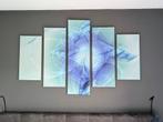 Abstract 5-luik canvas schilderij blauw lila mintgroen, Ophalen of Verzenden, Schilderij