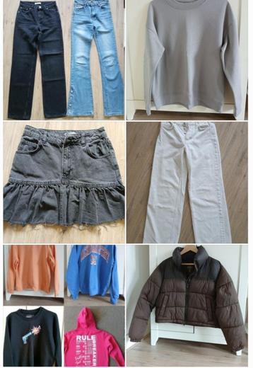 Pakket Bershka jas bruin sweaters S, jeans 34 beschikbaar voor biedingen