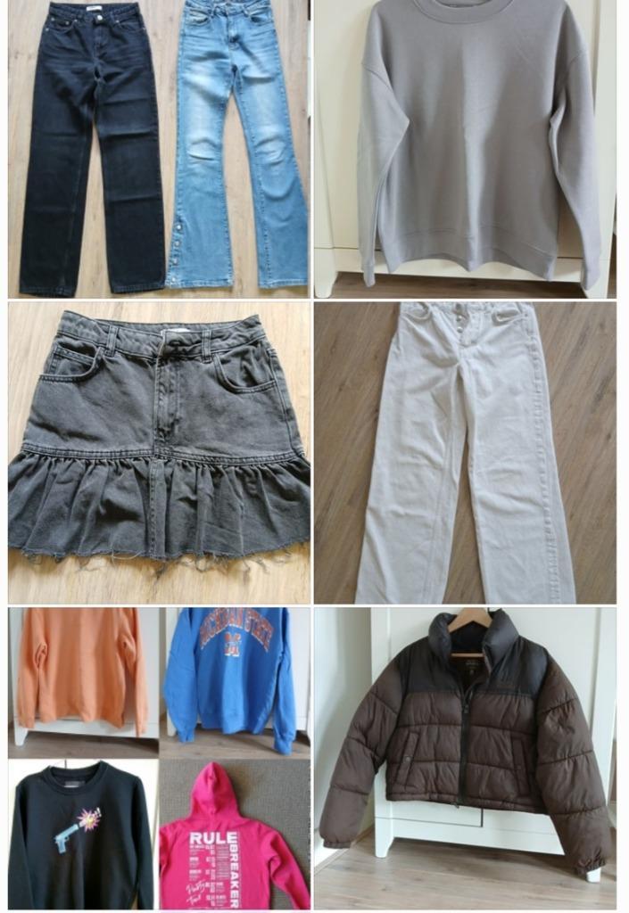 Pakket Bershka jas bruin sweaters S, jeans 34, Kleding | Dames, Dames-kledingpakketten, Zo goed als nieuw, Maat 36 (S), Ophalen of Verzenden