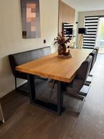 Massieve boomstam eettafel set compleet met bank & stoelen, Ophalen, Zo goed als nieuw