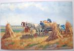 H. Smit - (?) - Oogsten, met boeren en tweespan - olieverf, Antiek en Kunst, Kunst | Schilderijen | Klassiek, Ophalen of Verzenden