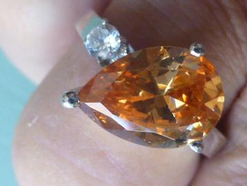 NIEUW gerhodineerd Zilveren Ring zacht-oranje Zirkonia  beschikbaar voor biedingen