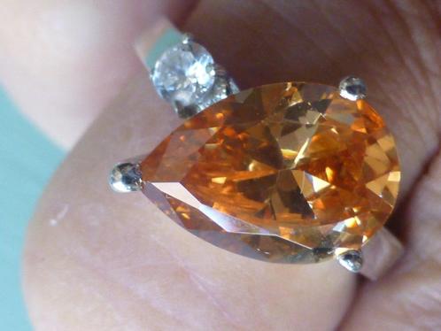 NIEUW gerhodineerd Zilveren Ring zacht-oranje Zirkonia, Sieraden, Tassen en Uiterlijk, Ringen, Nieuw, Dame, 18 tot 19, Oranje