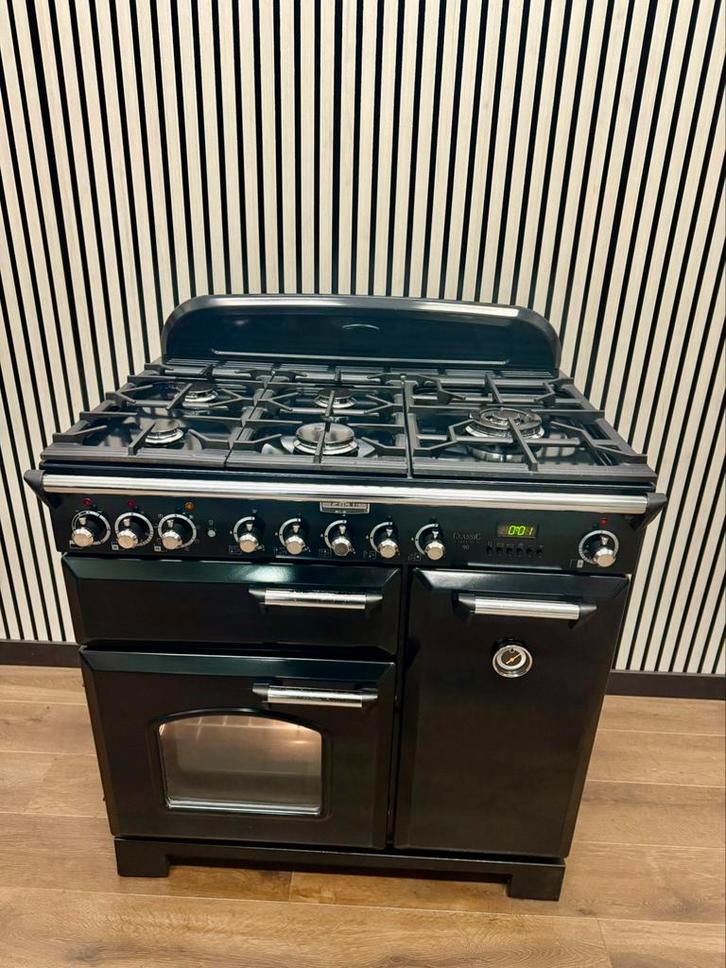 Luxe Falcon Classic de Luxe 5 pits + 3 ovens zwart 90 cm, Witgoed en Apparatuur, Fornuizen, Zo goed als nieuw, Vrijstaand, Gas