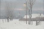 W.J. Alberts (1912-1990): Besneeuwde landweg in de namiddag, Antiek en Kunst, Ophalen of Verzenden