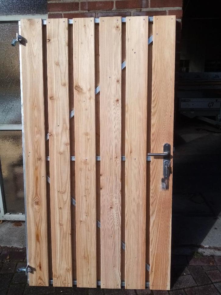 Tuinpoorten Douglas en geimpregneerd grenen op metalen frame, Tuin en Terras, Tuinpoorten, Nieuw, Draaipoort, Hout, 150 tot 200 cm