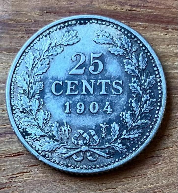 nette 25 cent 1904 Wilhelmina, Postzegels en Munten, Munten | Nederland, Losse munt, 25 cent, Koningin Wilhelmina, Zilver, Ophalen