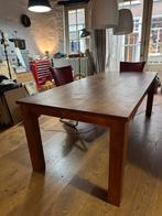 Grote massief houten tafel + 2 lederen stoelen - Doesburg, Huis en Inrichting, Tafels | Eettafels, Gebruikt, 100 tot 150 cm, Ophalen of Verzenden