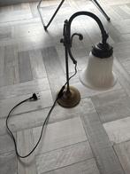 Vintage Brocante Lampje antiek messing met Glazen Kap, Huis en Inrichting, Ophalen, Gebruikt, Glas