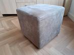 Poef, grijs bruin leder, 46x46x46 cm, Ophalen, Zo goed als nieuw, Vierkant
