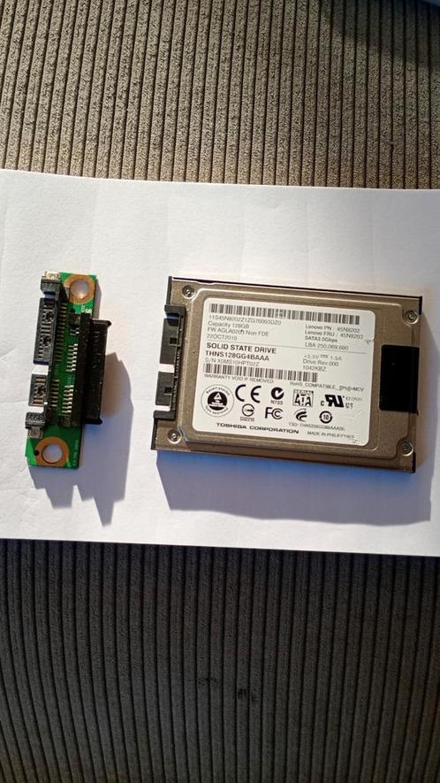 Toshiba 128 gb MSata SSD schijf met SATA adapter, Computers en Software, Harde schijven, Gebruikt, Laptop, Intern, SSD, SATA, Ophalen of Verzenden