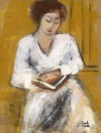 Schilderij Acrylverf Vrouw met Bijbel, Antiek en Kunst, Ophalen