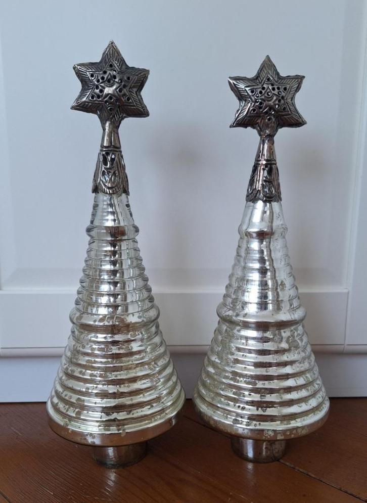 Set van 2 glazen kerstboompjes kerst bomen, Diversen, Kerst, Gebruikt, Ophalen of Verzenden