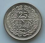 Zilveren 25 cent / Kwartje Nederland Wilhelmina 1943, Verzenden, Zilver, 25 cent, Koningin Wilhelmina