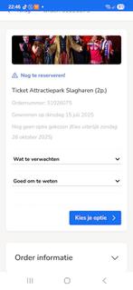 2 kaartjes attractiepark slagharen, Twee personen, Ticket of Toegangskaart