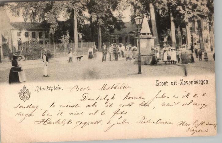 Zevenbergen Marktplein dorpspomp Veel volk TOPKAART st 1902, Verzamelen, Ansichtkaarten | Nederland, Gelopen, Noord-Brabant, Voor 1920