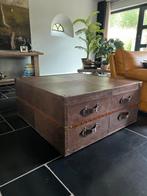 Leren hocker bijzettafel met 8 lades 100  100  42 cm, Ophalen, Zo goed als nieuw, Minder dan 50 cm
